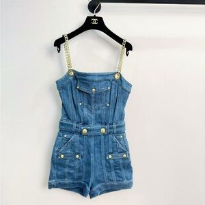 🚩steal authentic Balmain Blue Denim  One Piece with Gold Details